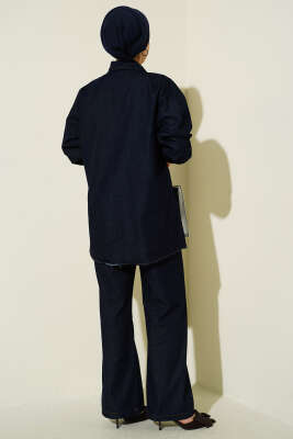 Boncuk Detaylı Cepli Kot İkili Takım Lacivert - İkili Takım