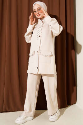 Boncuk Detaylı Scuba İkili Takım Bej - Scuba Ürünler