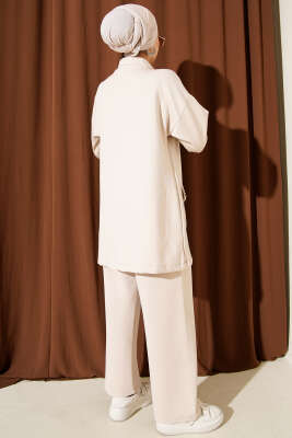 Boncuk Detaylı Scuba İkili Takım Bej - Scuba Ürünler