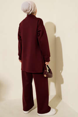 Boncuk Detaylı Scuba İkili Takım Bordo - İkili Takım