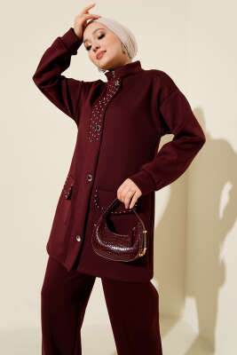 Boncuk Detaylı Scuba İkili Takım Bordo - Scuba Ürünler