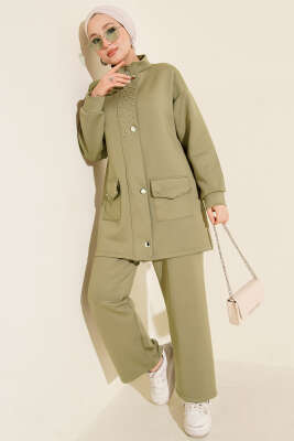 Boncuk Detaylı Scuba İkili Takım Çağla Yeşili - İkili Takım