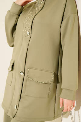 Boncuk Detaylı Scuba İkili Takım Çağla Yeşili - İkili Takım