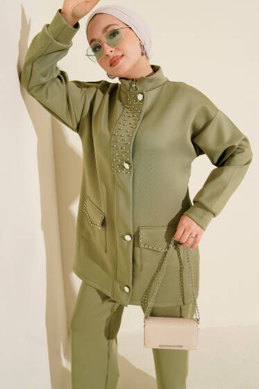 Boncuk Detaylı Scuba İkili Takım Çağla Yeşili - Scuba Ürünler