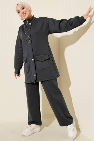 Boncuk Detaylı Scuba İkili Takım Füme - Scuba Ürünler
