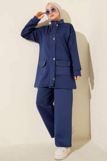 Boncuk Detaylı Scuba İkili Takım Lacivert - Scuba Ürünler