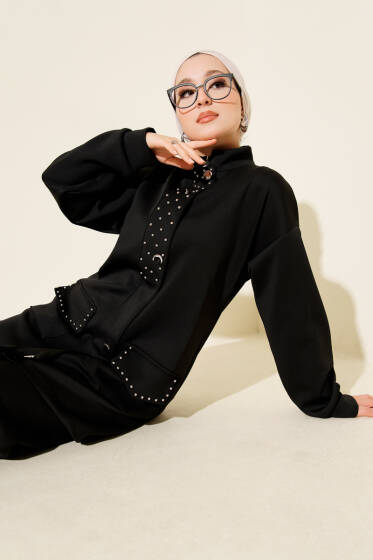 Boncuk Detaylı Scuba İkili Takım Siyah - Scuba Ürünler