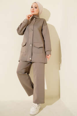 Boncuk Detaylı Scuba İkili Takım Vizon