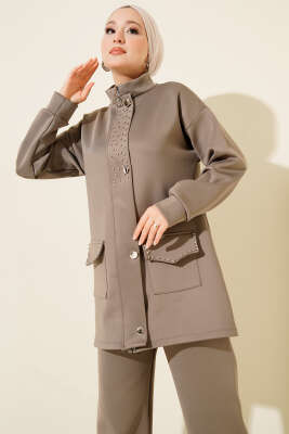 Boncuk Detaylı Scuba İkili Takım Vizon - Scuba Ürünler