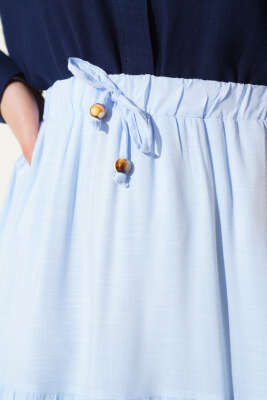 Boncuk İp Detaylı Etek Mavi - Uzun Etek