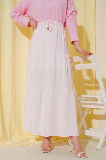 Boncuk İp Detaylı Etek Pembe - Etek