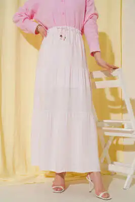 Boncuk İp Detaylı Etek Pembe 