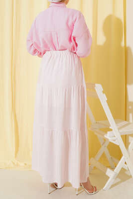 Boncuk İp Detaylı Etek Pembe - Uzun Etek