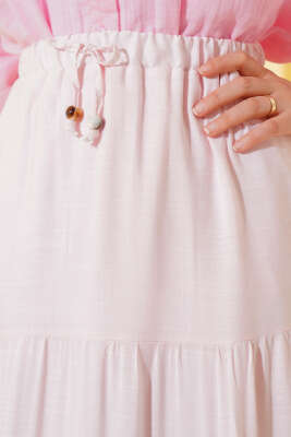 Boncuk İp Detaylı Etek Pembe - Uzun Etek