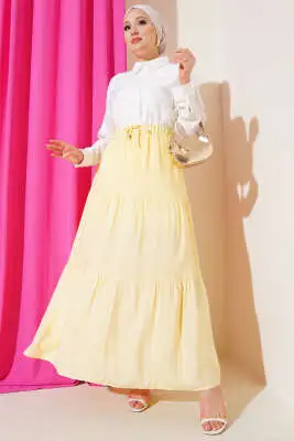 Boncuk İp Detaylı Etek Sarı - Uzun Etek