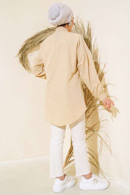 Boncuk İşlemeli Gömlek Bej - Tunik