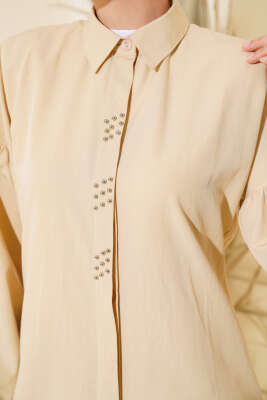 Boncuk İşlemeli Gömlek Bej - Yılın Fırsatı