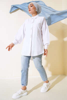 Boncuk İşlemeli Gömlek Beyaz - Tunik