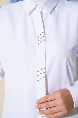 Boncuk İşlemeli Gömlek Beyaz - Tunik