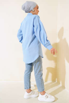 Boncuk İşlemeli Gömlek Buz Mavisi - Tunik