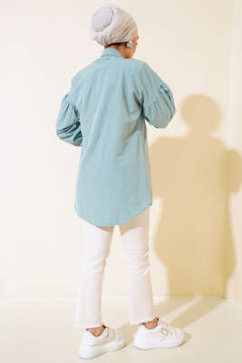 Boncuk İşlemeli Gömlek Çağla Yeşili - Tunik