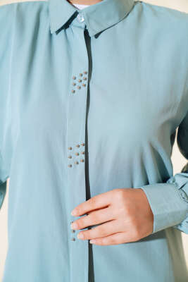 Boncuk İşlemeli Gömlek Çağla Yeşili - Yılın Fırsatı