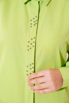 Boncuk İşlemeli Gömlek Fıstık Yeşili - Tunik