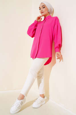 Boncuk İşlemeli Gömlek Fuşya - Tunik