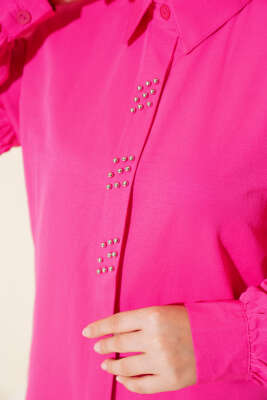 Boncuk İşlemeli Gömlek Fuşya - Tunik