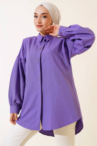 Boncuk İşlemeli Gömlek Menekşe - Gömlek