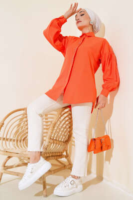 Boncuk İşlemeli Gömlek Oranj - Tunik