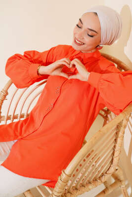 Boncuk İşlemeli Gömlek Oranj - ASMİN