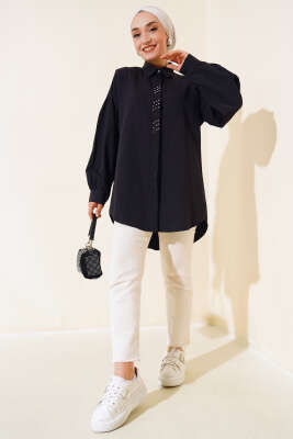 Boncuk İşlemeli Gömlek Siyah - Tunik