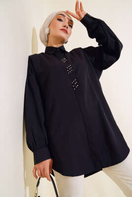 Boncuk İşlemeli Gömlek Siyah - ASMİN