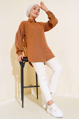 Boncuk İşlemeli Gömlek Taba - Tunik