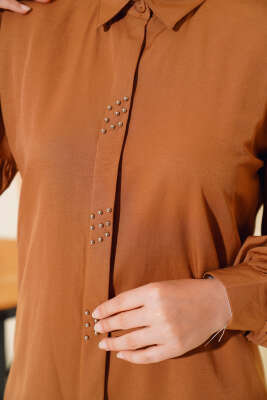 Boncuk İşlemeli Gömlek Taba - Tunik