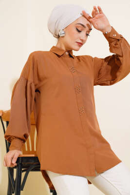 Boncuk İşlemeli Gömlek Taba - ASMİN