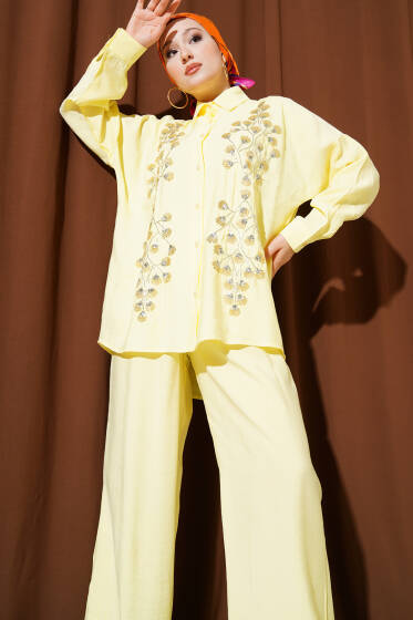 Boncuk İşlemeli Salaş İkili Takım Sarı - İkili Takım