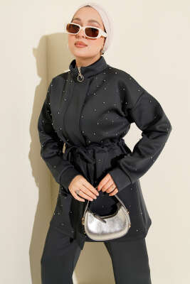 Boncuk Süslemeli İpli Scuba İkili Takım Füme - İkili Takım