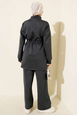 Boncuk Süslemeli İpli Scuba İkili Takım Füme - İkili Takım