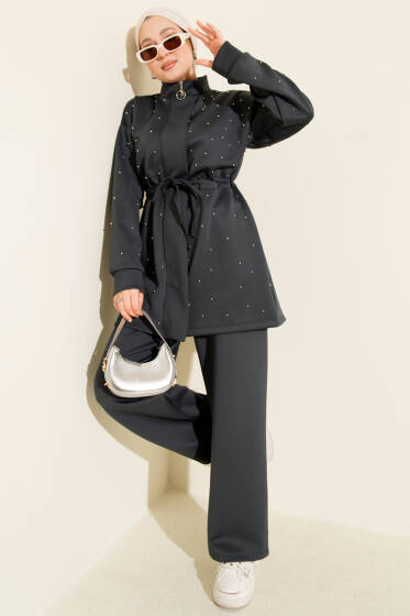 Boncuk Süslemeli İpli Scuba İkili Takım Füme - Scuba Ürünler