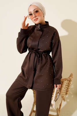 Boncuk Süslemeli İpli Scuba İkili Takım Kahve - Scuba Ürünler