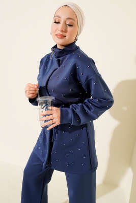 Boncuk Süslemeli İpli Scuba İkili Takım Lacivert - İkili Takım