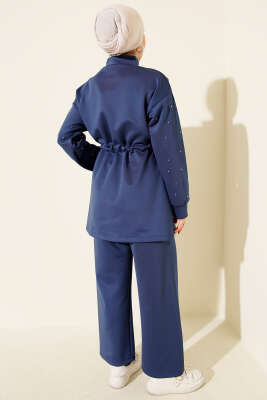 Boncuk Süslemeli İpli Scuba İkili Takım Lacivert - İkili Takım