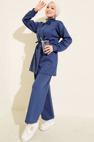 Boncuk Süslemeli İpli Scuba İkili Takım Lacivert - Scuba Ürünler