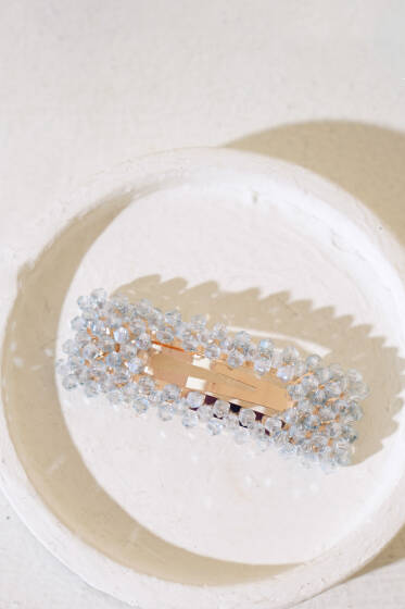 Boncuklu Çıtçıt Toka Gri - Toka