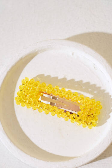 Boncuklu Çıtçıt Toka Sarı - Toka