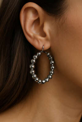 Boncuklu Halka Küpe Gümüş - Küpe