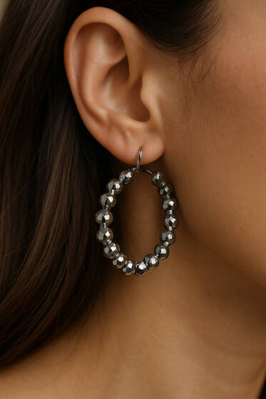 Boncuklu Halka Küpe Gümüş - Küpe