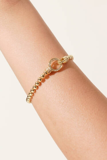 Boncuklu Taşlı Kilit Detaylı Bileklik Gold - Bileklik